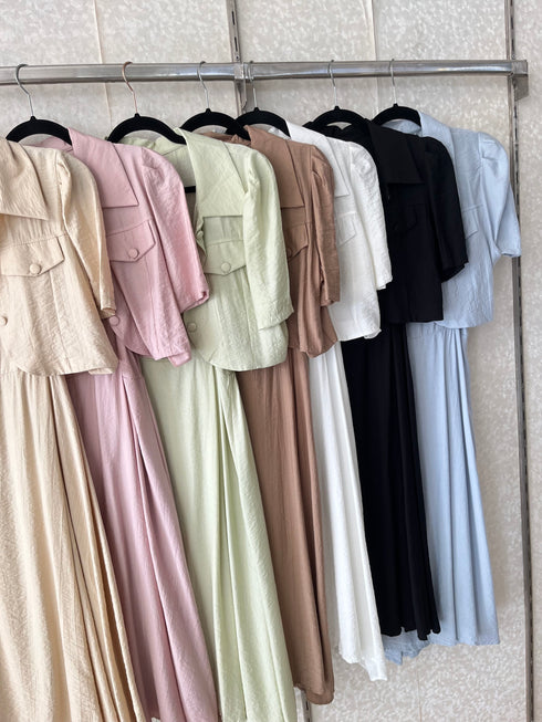 Spaghetti Straps Mid-Length Dress With Crop Cardigan